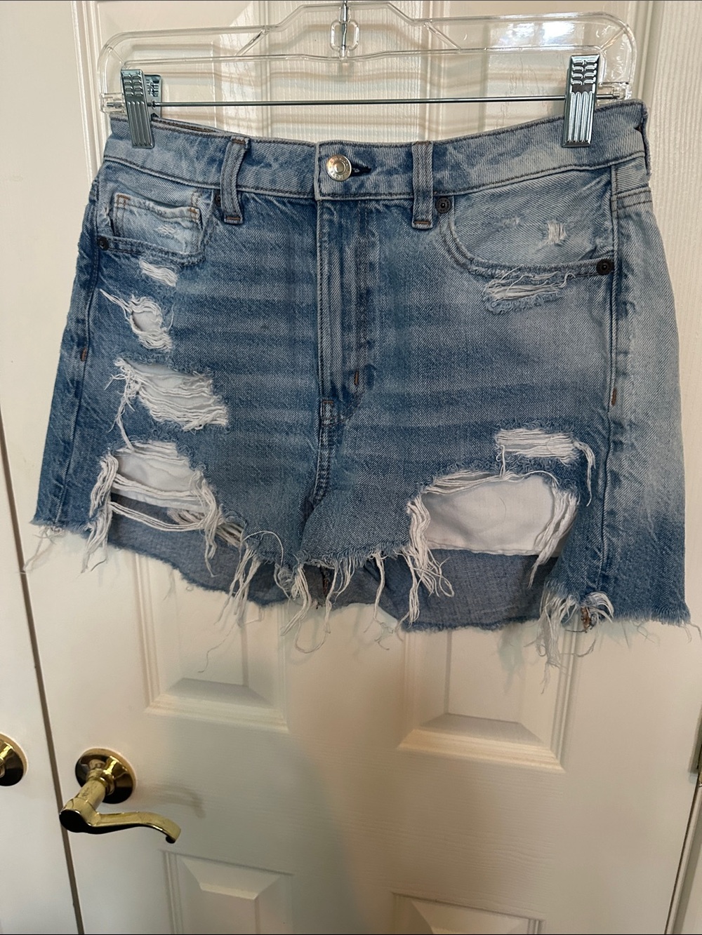 American Eagle Outfitters Light Blue Distressed Denim Mini Skirt
